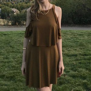 Zara B&W Collection Cold-Shoulder Cut-Out Mini Dress - Brown - Small